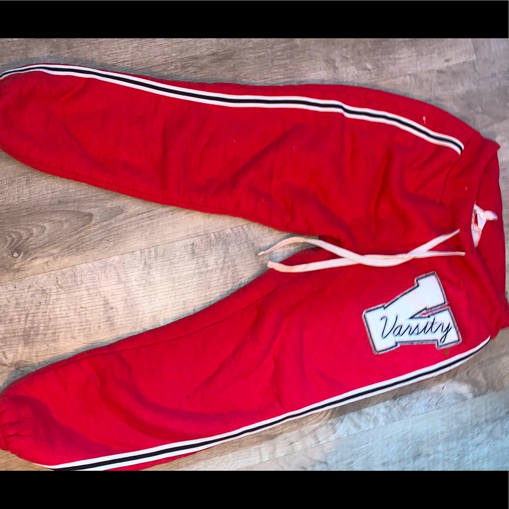 varsity sweat pants size med red white and blue with fuzzy pants lining